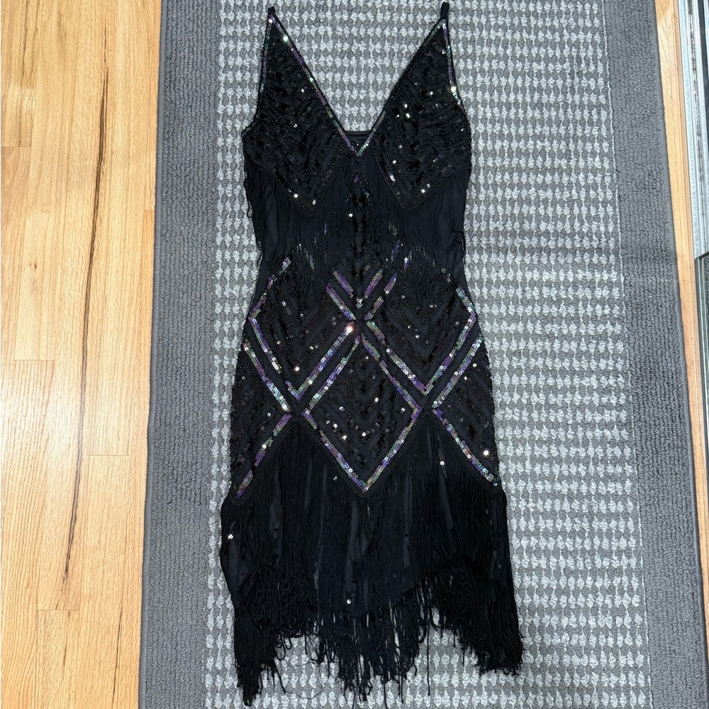 Babeyond Black Sequin Fringe Dress